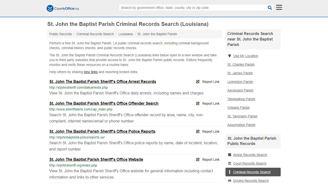 Criminal Records Search - St. John the Baptist Parish, LA (Arrests ...